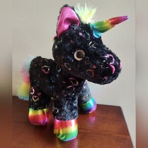 Black Rainbow Unicorn Plush Toy with Rainbow Horn, Way To Celebrate